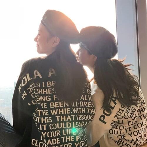 Covering Yarn Wool Sweater Women 2019 Fall Winter Korean Style Streetwear Casual Letters Knit Pullover Knitwear Black White T374