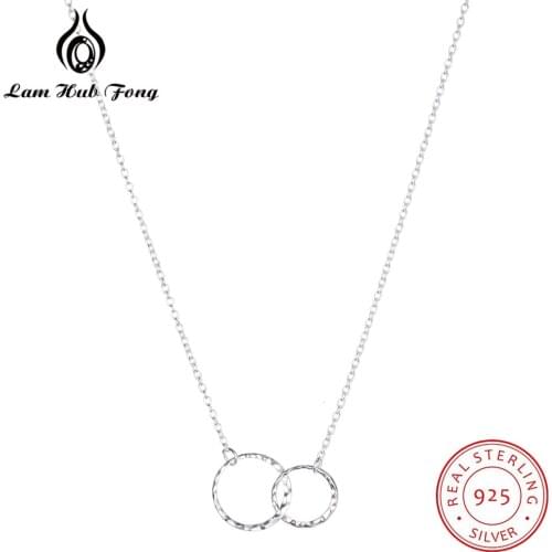 925 Sterling Silver Double Circle Necklace for Women Round Chain Necklace Statement Jewelry Anniversary Gifts (Lam Hub Fong)