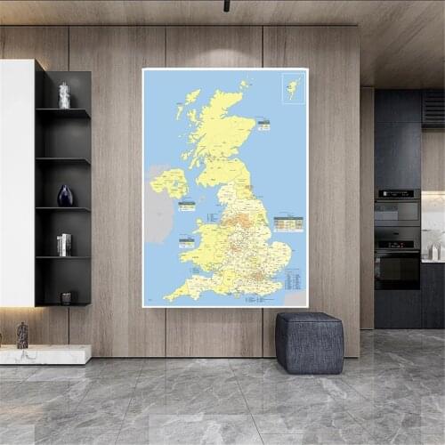 100*150 Cm The United Kingdom Map with Detailed Regions Wall Poster Non-woven Canvas Painting Home Decor Travel School Supplies