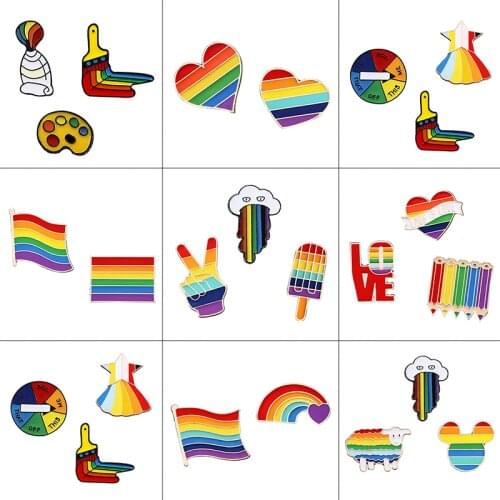 2~3pc/set Rainbow Enamel Pin LGBT Design Heart Clouds Flag Sheep Pencil Creative Metal Brooch Gay Pride Lapel Pins Badge Jewelry