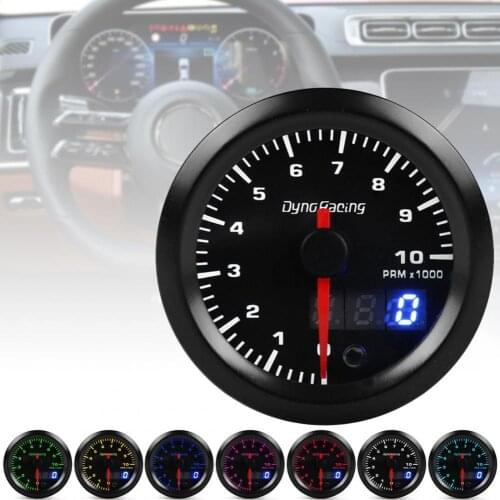 35% Hot Sales!!! Tachometer Digital 7 Color LED 52mm Dual Display 0-10000 RPM Meter for 12V 4/6/8 Cylinders Gasoline Vehicles
