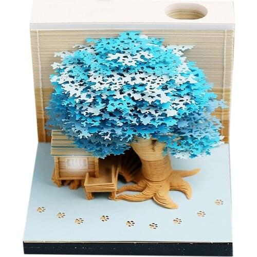 3D Memo Pad,Sticky Notes 3.5X3.5 DIY Art Building Block Paper Carving Treehouse Notepad Creative Post Notes,250 Sheets