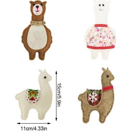 4PCS Mini Felt Christmas Tree Pendants Plush Alpaca Set Christmas Hanging Ornaments Decoration for Tree Hanging Pendant Decor