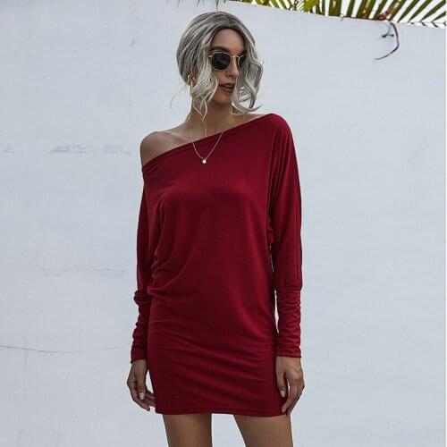 4 colors 2020 women autumn winter one shoulder bodycon mini dress long sleeve casual sexy solid club party dresses s-2xl
