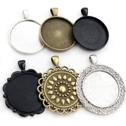 5pcs 30mm Inner Size Antique Silver Plated Bronze Black 3 Colors Classic Style Cabochon Base Setting Charms Pendant