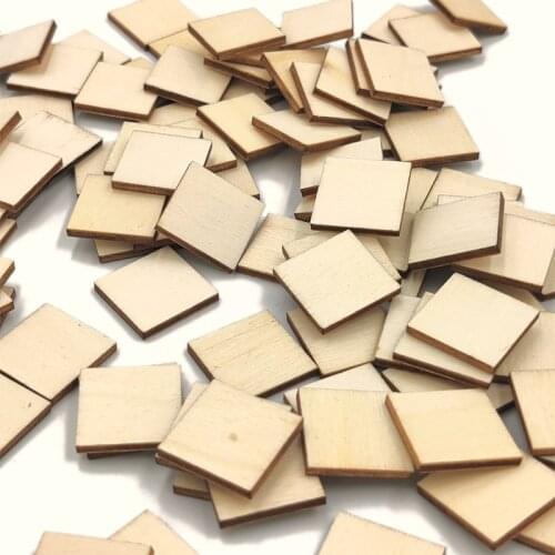 50pcs 20mm Square Blank Wood Natural Slices Wooden Squares Cutouts for DIY Crafts Painting Staining Burning Coasters
