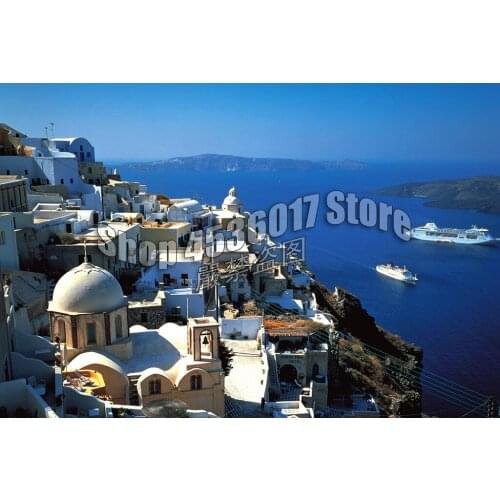 Diy Diamond Painting Full Square,Cross Stitch Diamond Mosaic Santorini, Greece City Photography Landscape Paintings,Home Decor