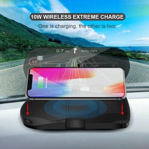 HUD Mobile Phone Holder Head Up Display 10W Wireless Charger GPS Navigation Car Speed Projector Car Charging Bracket