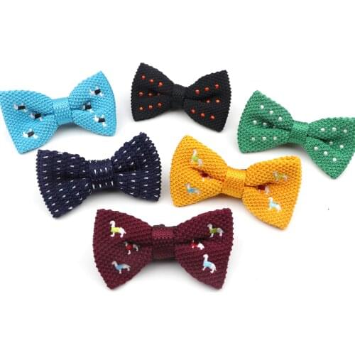 New Style Children Cute Horse Dot Knit Embroidered Bow Tie Kids Cartoon Butterfly Stylish Party Gift Designer Knitted Bowtie