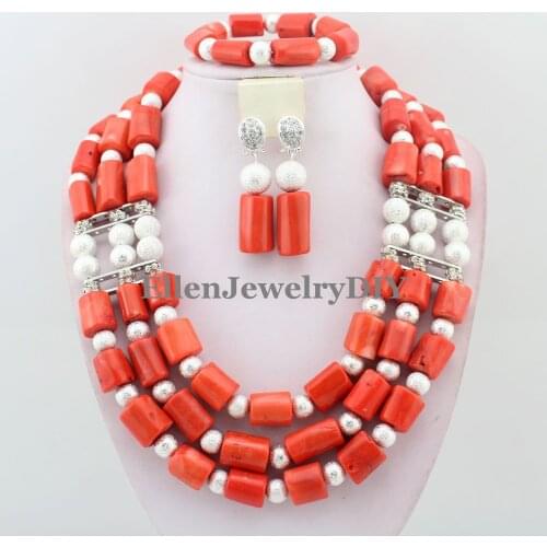 Exclusive African Coral Beads Jewelry Set Handmade nigerian Wedding beads Jewelry Set Christmas Coral Jewelry Gift W11560