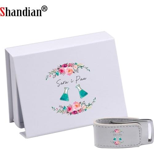 SHANDIAN Custom Logo USB 2.0 Flash drive 64GB 32GB 4GB 8GB 16GB memory stick Carton Pen drive Leather Gifts Box 128GB Pendrive