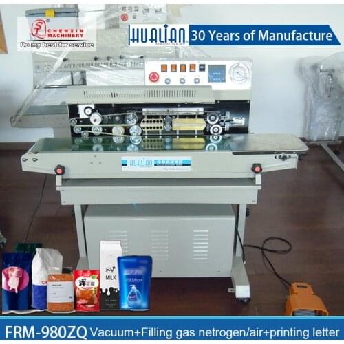 FRM-980ZQ Ink printing continuous hualian sealing machine Continuous vacuum sealer pumping Inflatable sealing machine Food