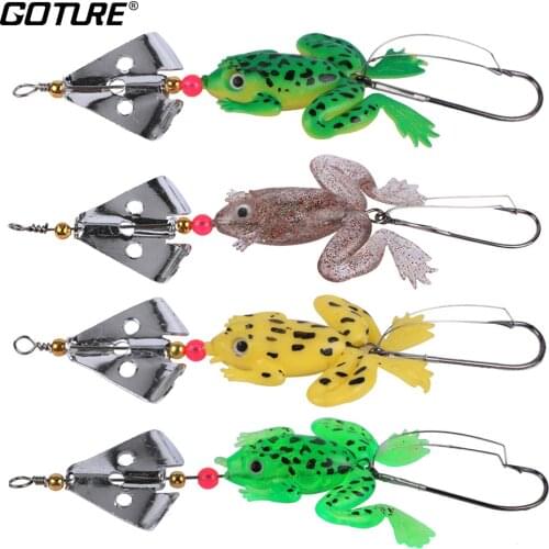 Goture 4 piece Soft Fishing Lure Frog Buzzbaits Artificial Silicone Bait for Bass 6.2g 9cm