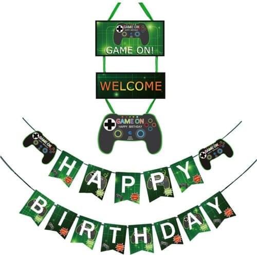 Game On Party Birthday cup paper plate straws tableware tablecloth Boy Party Decor Banner Video Game On Party Supplies ballon