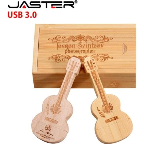 JASTER LOGO Wood USB 3.0 Guitar+Box style pen drive 4gb 8gb 16gb 32gb usb Flash Drive gift pendrive