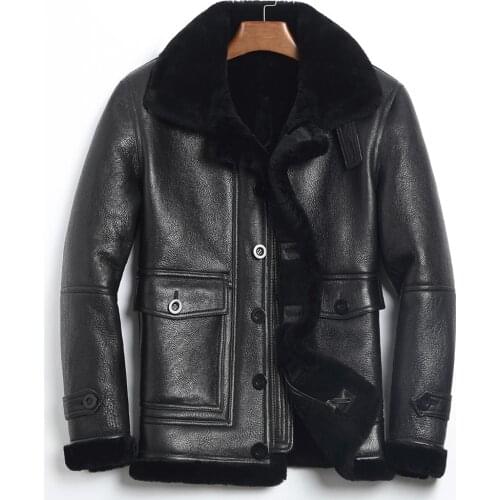 Genuine Leather Jacket Men Winter Jacket Natural Fur Real Sheepskin Coat for Men Lamb Fur Bomber Jackets Plus Size 185-1 MY1884