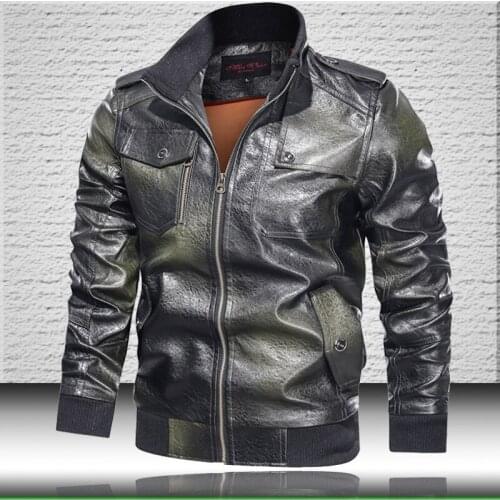 Vintage Leather Jacket Men 2021 Faux Leather Bomber Jacket Mens Brown Leather Jacket Autumn Male Stand Collar Casual Coat
