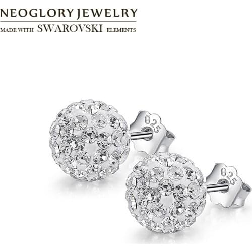 Neoglory Rhinestone Ball Beads Design & S925 Silver Plated Stud Earrings Exquisite Allergy Free Elegant Women Party Shinning