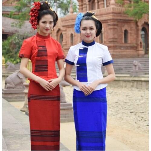New Dai traditional clothing Thailand Southeast Asia Thai Traditional SaBai Dress Cloth Silk Synthetic Thailand National Costume