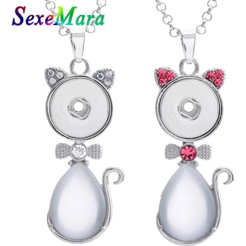 New Snap Button Necklace Jewelry Crystal Cute Cat Metal Snap Pendant Necklace for Women Fit DIY 18mm Snap Buttons Jewelry