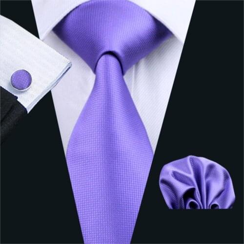 New Men Necktie Purple Solid Color Plain Silk Tie Sets Ties for mens gravata For Wedding Party Business GP-015