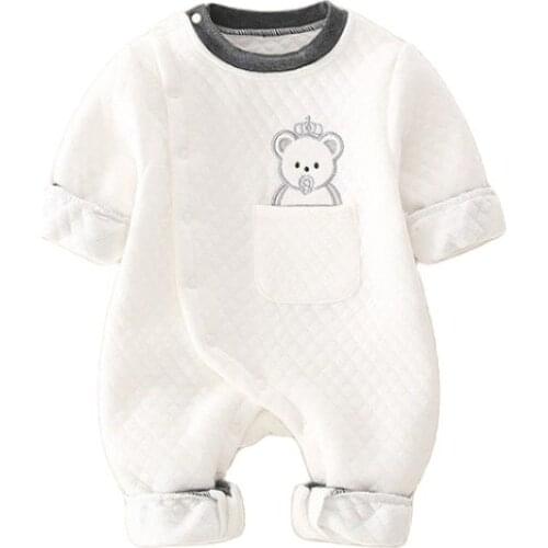 2020 Autumn Winter Baby Rompers Long Sleeve Jumpsuits for Baby Boys Girls Warm Cotton Pocket Design Infant Outfits Baby Clothes