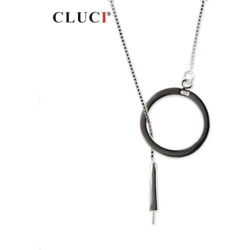 CLUCI 925 Sterling Silver Round Necklace Chain Jewelry for Women Silver 925 Pearl Necklace Mounting Pendant Necklace SN027SB