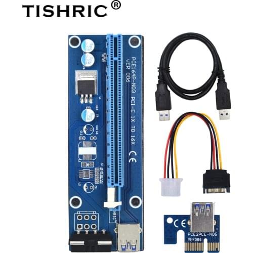 TISHRIC Ver006 PCI Express Riser Card 1x To 16x Usb3.0 Cable 60cm PCI-E Extender Sata To 4pin Molex Power For Btc Miner Machine