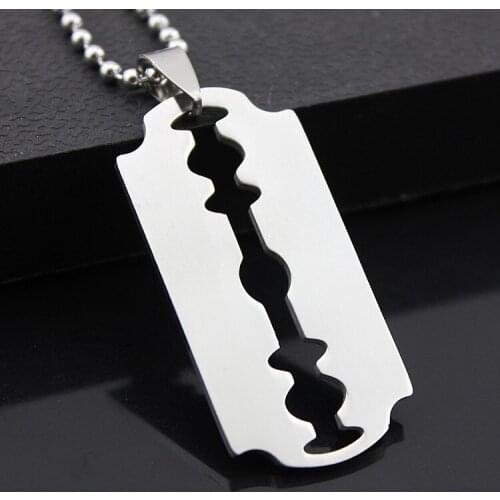 Gift Stainless Steel Razor Blades Pendant Necklaces Men Steel Male Shaver Shape Necklace geometric Wife gift love Jewelry