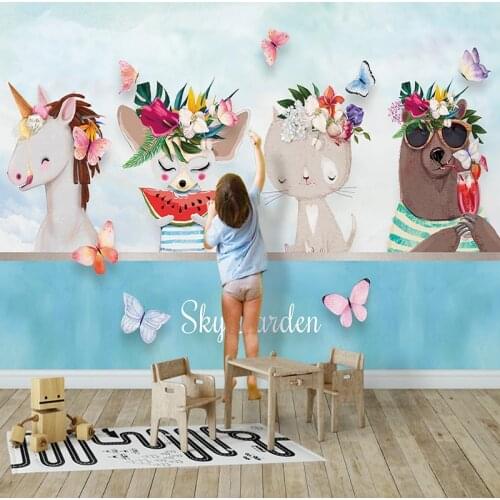 Custom Any Size Mural Wallpaper 3D Cartoon Animal Horse Rabbit Childrens Room Background Wall Painting Papel De Parede Frescoes
