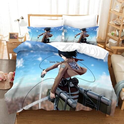 Popular Japanese Anime Titan Down Quilt Cover Pillowcase 3D cartoon print Children Adult Bedroom Decorative Bedding Set