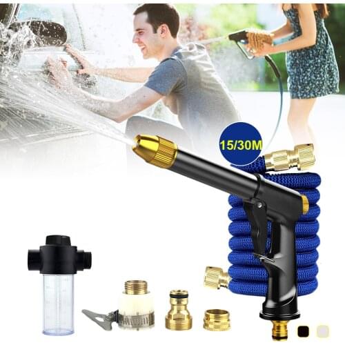 High Pressure Washer Gun 15m/30m Expandable Garden Hose Rotatable Nozzles With 3 Connectors For Car Cleaning Garden Yard