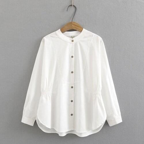 Plus Size XL-4XL Womens White Tops Long Sleeved Solid Blouse Large Size A-line Elegant Blusas
