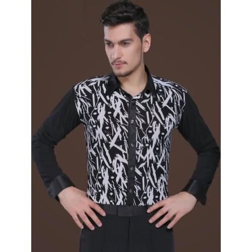 Good Quality Latin Dancing Shirts Male Cotton Tops Economy Men Ballroom Vintage Elastic Shirts Latin Dance Clothing Coat B-5989