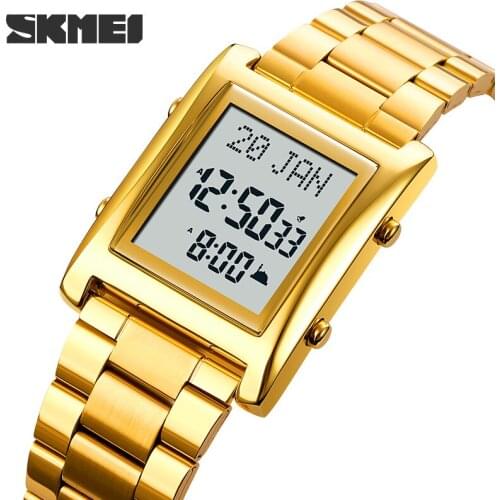 SKMEI Muslim Digital Watch for Prayer Qibla Compass Hijri Calendar Quran Bookmark City Backlight Men Azan Watches Islamic