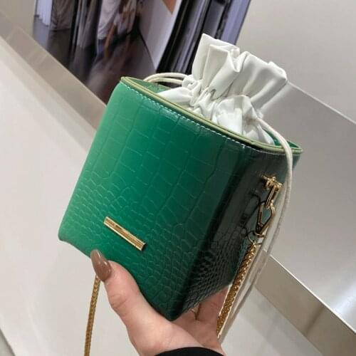New Drawstring Crossbody Bag for Women Shoulder Bags Female Designer Green Chain Box Messenger Bag Solid Handbag Fashion Sac