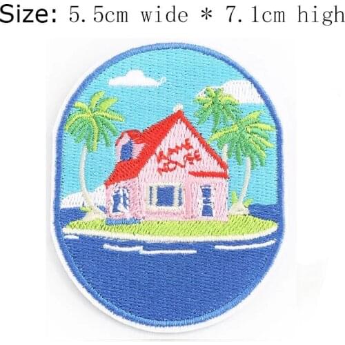 Islands embroidery patch 7.1cm high Free shipping iron on sew on MC patch/house/ocean/blue Sky/coconut tree/Villa/vacation