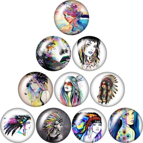 ZB1270 Fashion Indian girl beauty 10pcs mixed 12mm/16mm/18mm/25mm Round photo glass cabochon demo flat back Making findings