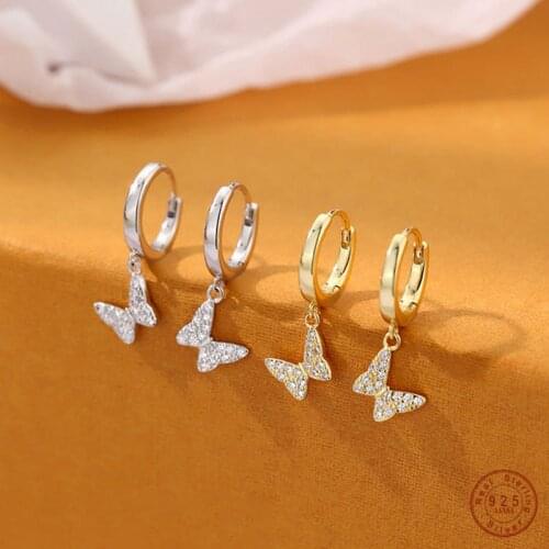 925 Sterling Silver Simple Butterfly Earrings Women Pavé Crystal Sparkling Temperament Nightclub Party Jewelry Friendship Gift