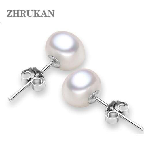 Silver Pearl Stud Earrings 8-9mm AAAA Natural Freshwater Pearls 100% 925 Sterling Silver Pearl Earrings For Women Jewelry Gift
