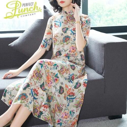 Silk 100% Spring Real Summer Floral Dress Elegant Vintage Long Dresses for Women Clothes Vestidos Mujer P9516 KJ5685