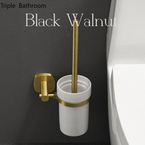 Golden Space Aluminum Bracket Toilet Brush Wall-mounted Base Cleaning Brush Toilet WC Home Bathroom Accessories Set Punch-free