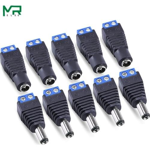 10pcs /5 sets blue Male + Female 12V 2.1x5.5MM DC Power Jack Plug Audio AUX free welding socket Connector
