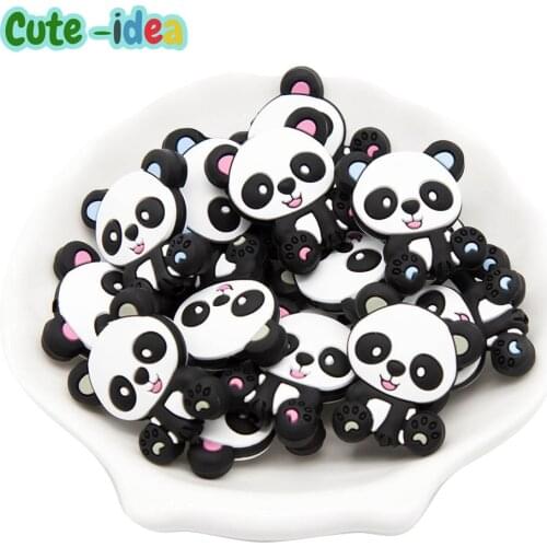 Cute-idea 10pcs Panda Baby Teether Cartoon Silicone Beads BPA Free For Baby Toys Making Handmade Chewable Sensory Pacifier Clip