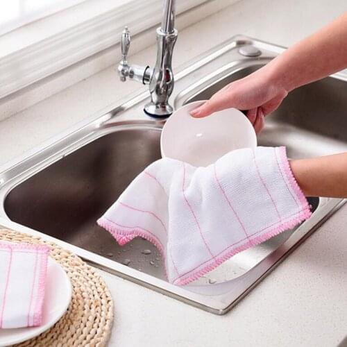2Pcs/lot Absorbable Bamboo Fiber Hand Washing Cleaning Cloth Kitchen Bowl Wipping Dishcloth Scouring Pad Kitchen Tools