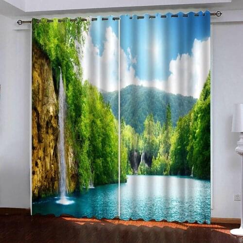 Green water and green mountains photo 3d curtain living room bedroom curtain Blackout Shade Window Curtains Modern decor