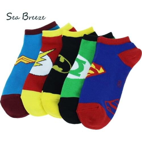 5 pairs Cotton summer Cartoon women American Super hero socks Couple Boat Socks men Low Cut socks Ankle Socks wholesale green