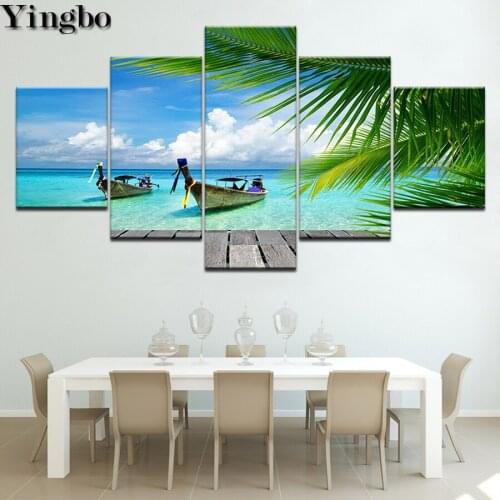 5 Piece Full Square Drill 5D DIY Diamond Painting Beach blue palm trees scenery Embroidery Beads Cross Stitch Kits Mosaic Decor