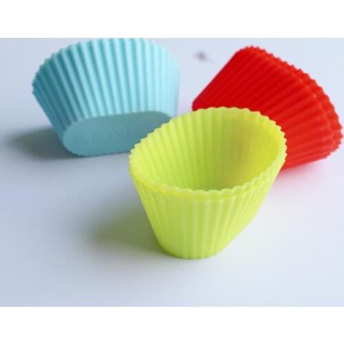 6pcs Embellishment Colorful Oval Shape Silicone Cupcake Liners Mold Muffin CupCake Bakeware Baking Pastry Tool Random Color