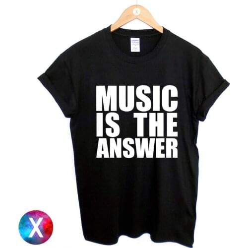 MUSIC IS THE ANSWER PRINTED BLACK T SHIRT NEW MENS WOMENS TEE DANCE RAVE HOUSE TShirt Tee Shirt Unisex More Size and Colors-A422